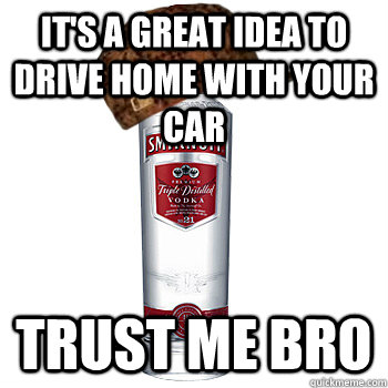 It's a great idea to drive home with your car trust me bro  Scumbag Alcohol