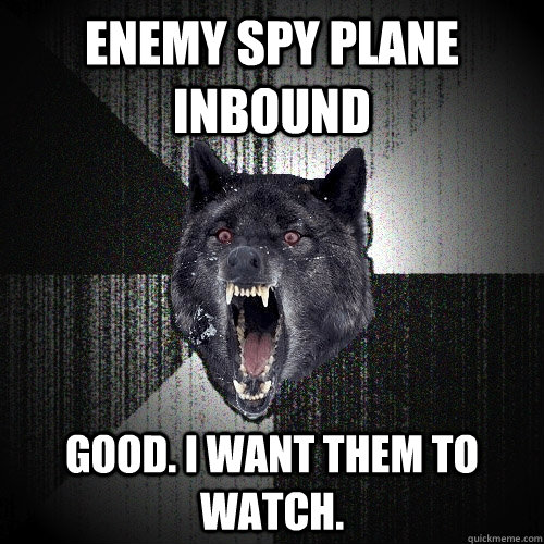 Enemy Spy Plane Inbound Good. I want them to watch.  Insanity Wolf