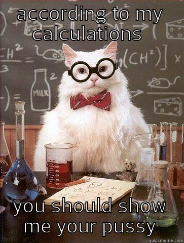 ACCORDING TO MY CALCULATIONS  YOU SHOULD SHOW ME YOUR PUSSY Chemistry Cat