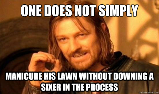 One Does Not Simply manicure his lawn without downing a sixer in the process  Boromir