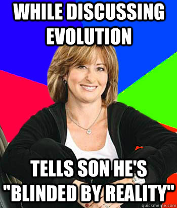 While discussing evolution Tells son he's 