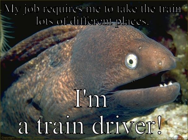 MY JOB REQUIRES ME TO TAKE THE TRAIN LOTS OF DIFFERENT PLACES. I'M A TRAIN DRIVER! Bad Joke Eel