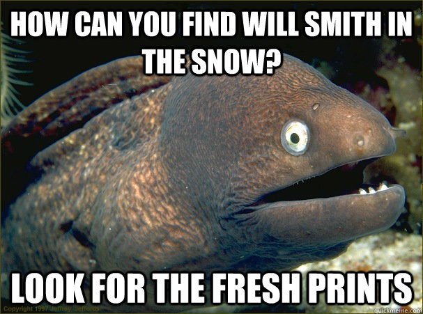 How can you find will smith in the snow? look for the fresh prints  Bad Joke Eel