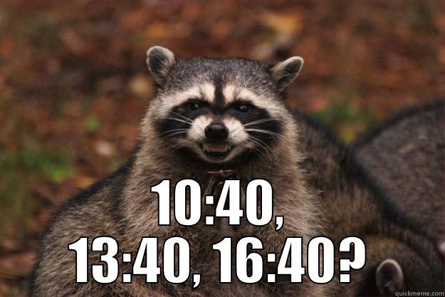  10:40, 13:40, 16:40? Evil Plotting Raccoon