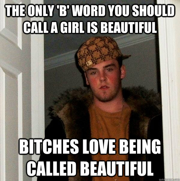 The only 'b' word you should call a girl is beautiful Bitches love being called beautiful  Scumbag Steve