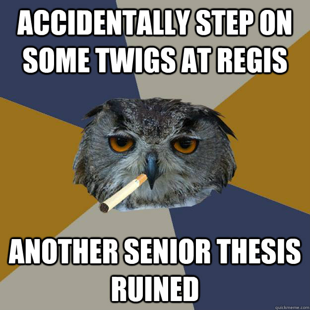 Accidentally step on some twigs at regis another senior thesis ruined  Art Student Owl