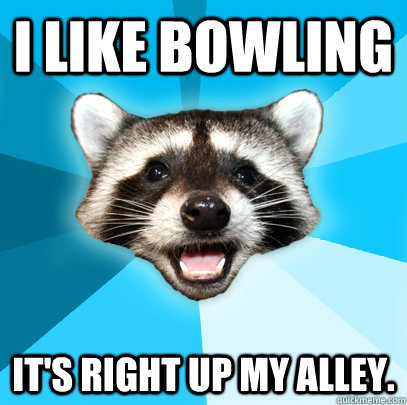 I like bowling it's right up my alley.  Lame Pun Coon