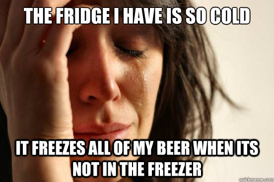 The fridge i have is so cold It freezes all of my beer when its not in the freezer  First World Problems