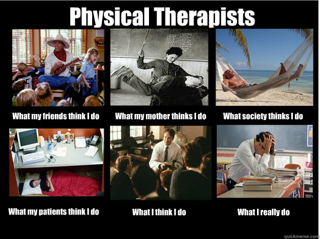 Physical Therapists What my friends think I do What my mother thinks I do What society thinks I do What my patients think I do What I think I do What I really do  
