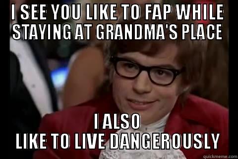 I SEE YOU LIKE TO FAP WHILE STAYING AT GRANDMA'S PLACE I ALSO LIKE TO LIVE DANGEROUSLY live dangerously 