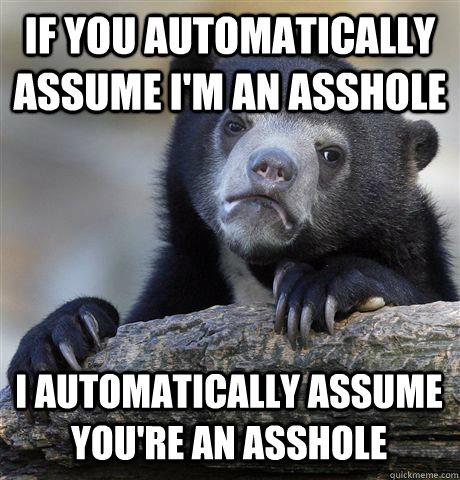 IF YOU AUTOMATICALLY ASSUME I'M AN ASSHOLE I AUTOMATICALLY ASSUME YOU'RE AN ASSHOLE - IF YOU AUTOMATICALLY ASSUME I'M AN ASSHOLE I AUTOMATICALLY ASSUME YOU'RE AN ASSHOLE  Confession Bear