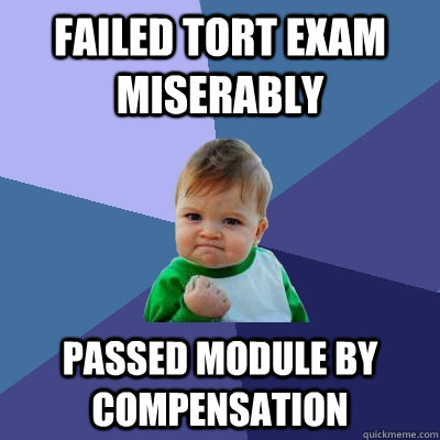 Failed Tort Exam miserably passed module by compensation  Success Kid