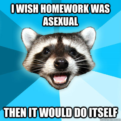 I wish homework was asexual then it would do itself  Lame Pun Coon