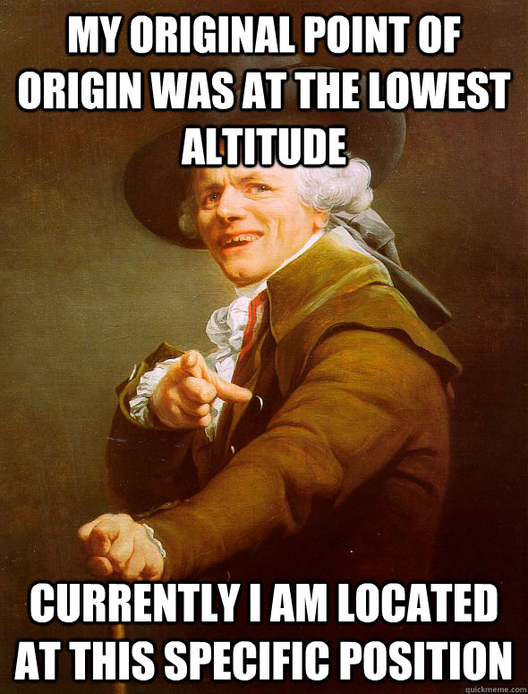 My original point of origin was at the lowest altitude Currently I am located at this specific position  Joseph Ducreux