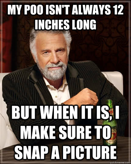 My poo isn't always 12 inches long but when it is, I make sure to snap a picture  The Most Interesting Man In The World