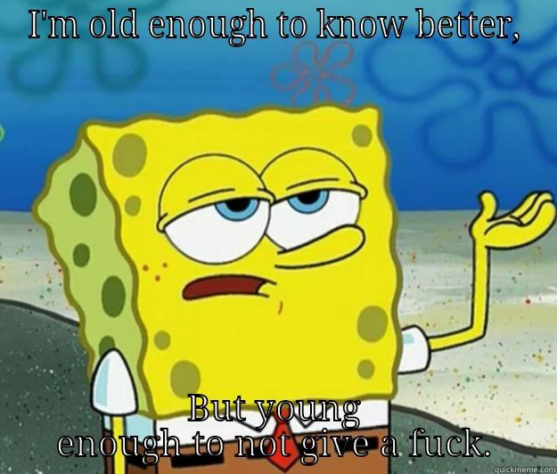 I'M OLD ENOUGH TO KNOW BETTER, BUT YOUNG ENOUGH TO NOT GIVE A FUCK. Tough Spongebob