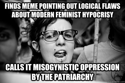 Finds meme pointing out logical flaws about modern feminist hypocrisy calls it Misogynistic oppression by the patriarchy  Hypocrite Feminist