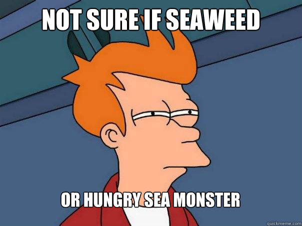 Not sure if seaweed or hungry sea monster
  Futurama Fry