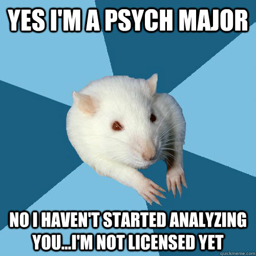 yes i'm a psych major no I haven't started analyzing you...I'm not licensed yet - yes i'm a psych major no I haven't started analyzing you...I'm not licensed yet  Psychology Major Rat