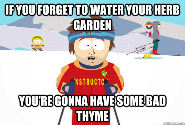 If you forget to water your herb garden You're gonna have some bad thyme  Super Cool Ski Instructor