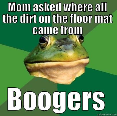 MOM ASKED WHERE ALL THE DIRT ON THE FLOOR MAT CAME FROM BOOGERS Foul Bachelor Frog