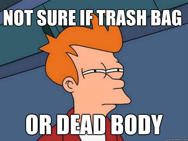Not sure if trash bag or dead body - Not sure if trash bag or dead body  Futurama Fry