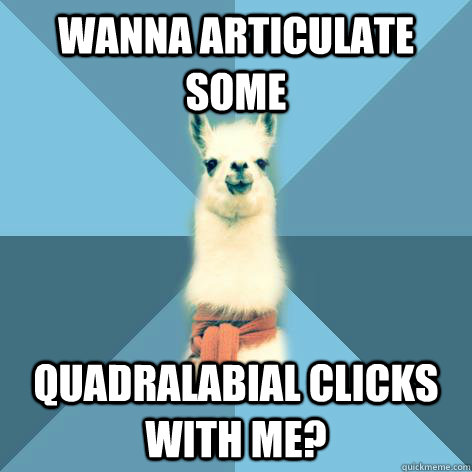 Wanna articulate some quadralabial clicks with me?  Linguist Llama