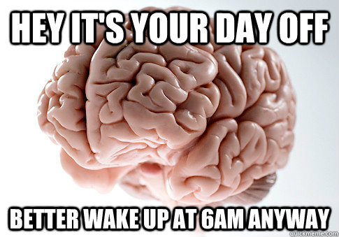 Hey it's your day off better wake up at 6am anyway - Hey it's your day off better wake up at 6am anyway  ScumbagBrain