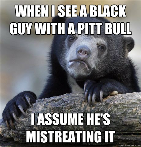 When i see a black guy with a pitt bull i assume he's mistreating it  Confession Bear