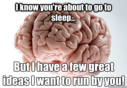 I know you're about to go to sleep... But I have a few great ideas I want to run by you!  Scumbag Brain