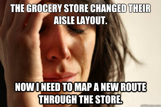 The grocery store changed their aisle layout. Now I need to map a new route through the store.  First World Problems