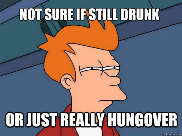 Not sure if still drunk Or just really hungover  Futurama Fry