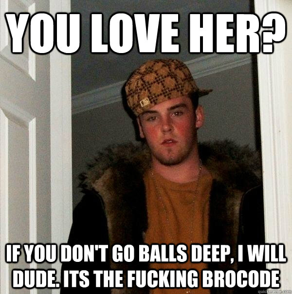 you love her? if you don't go balls deep, i will dude. its the fucking brocode - you love her? if you don't go balls deep, i will dude. its the fucking brocode  Scumbag Steve