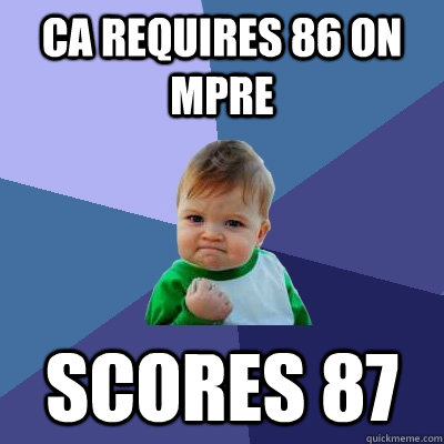 Ca requires 86 on MPRE Scores 87 - Ca requires 86 on MPRE Scores 87  Success Kid