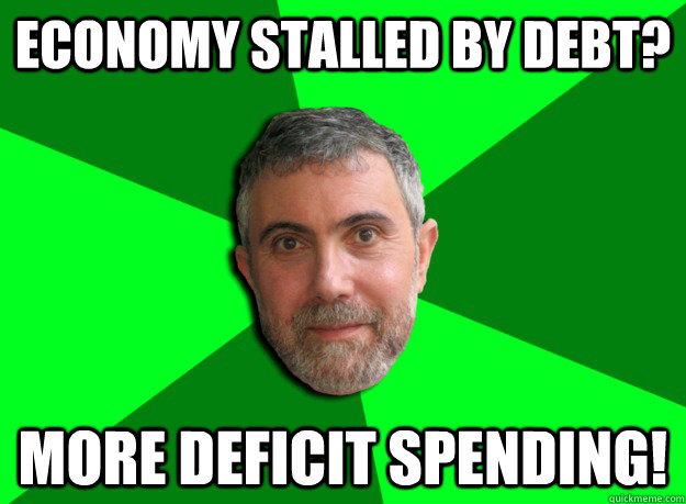 Economy stalled by debt? More deficit spending!  Advice Krugman