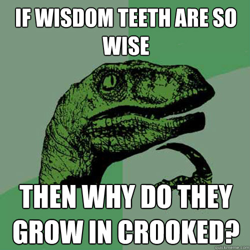 If wisdom teeth are so wise Then why do they grow in crooked?  Philosoraptor