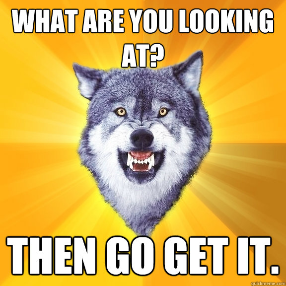 WHAT ARE YOU LOOKING AT? Then go get it.  Courage Wolf