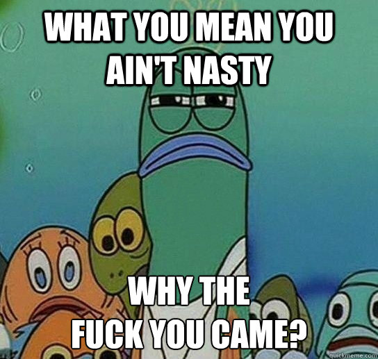 What you mean you ain't nasty Why the 
fuck you came?  Serious fish SpongeBob