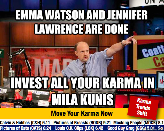 Emma Watson and Jennifer Lawrence are done invest all your karma in Mila Kunis - Emma Watson and Jennifer Lawrence are done invest all your karma in Mila Kunis  Mad Karma with Jim Cramer