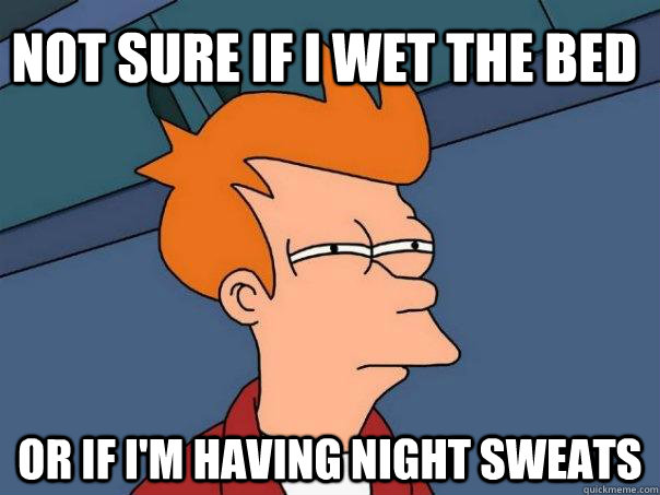 Not sure if I wet the bed Or if I'm having night sweats - Not sure if I wet the bed Or if I'm having night sweats  Futurama Fry