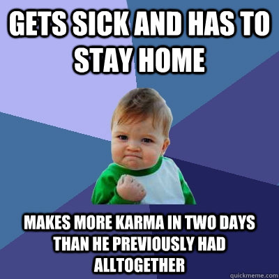 gets sick and has to stay home makes more karma in two days than he previously had alltogether - gets sick and has to stay home makes more karma in two days than he previously had alltogether  Success Kid