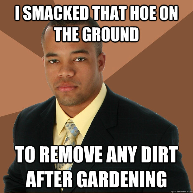 I smacked that hoe on the ground to remove any dirt after gardening   Successful Black Man