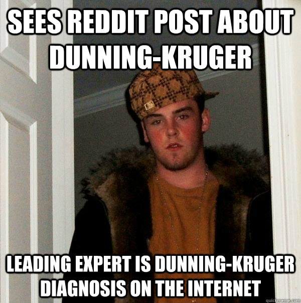 sees reddit post about Dunning-Kruger leading expert is Dunning-Kruger diagnosis on the internet - sees reddit post about Dunning-Kruger leading expert is Dunning-Kruger diagnosis on the internet  Scumbag Steve