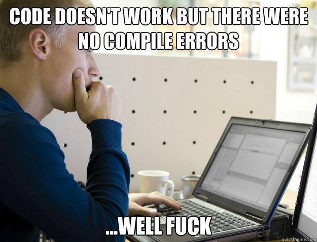 Code doesn't work but there were no compile errors ...well fuck  Programmer