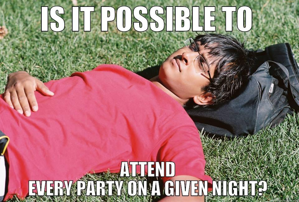 IS IT POSSIBLE TO ATTEND EVERY PARTY ON A GIVEN NIGHT? Misc