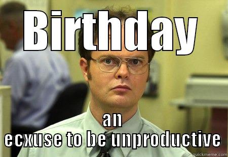 Unproductive Birthday's - BIRTHDAY AN ECXUSE TO BE UNPRODUCTIVE Schrute