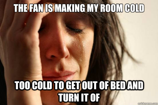 The fan is making my room cold too cold to get out of bed and turn it of  First World Problems