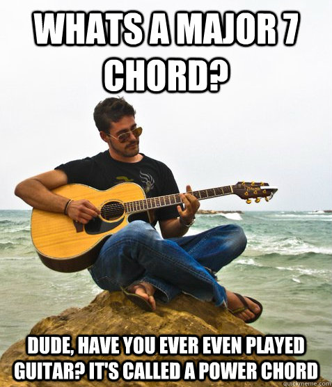 whats a major 7 chord? dude, have you ever even played guitar? It's called a power chord  Douchebag Guitarist