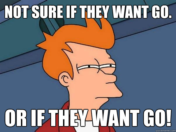 not sure if they want go. OR IF THEY WANT GO! - not sure if they want go. OR IF THEY WANT GO!  Futurama Fry