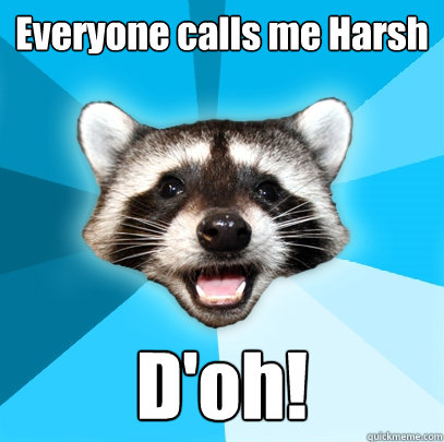 Everyone calls me Harsh D'oh!  Lame Pun Coon